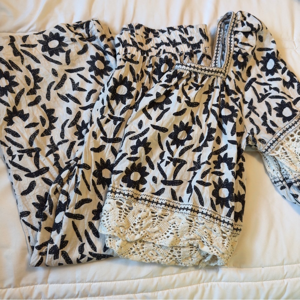 Christian Siriano Black/White Cropped Top and Wide Leg Cropped Pants Set Sz L - Picture 2 of 16